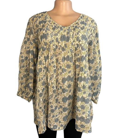 3/$30 🍂 Dolma Alya Floral Top Tunic Cotton Blue & Cream - Picture 1 of 10